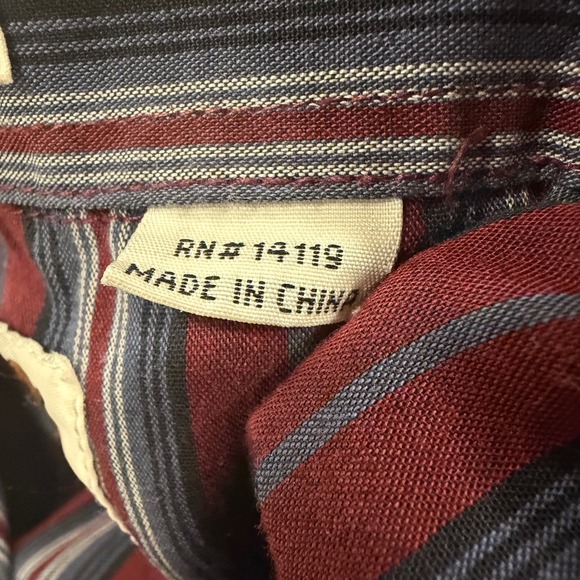 Ely Cattleman Mens 3XLT Western Pearl Snap Shirt Burgundy Blue Striped Tall Man - Picture 5 of 5